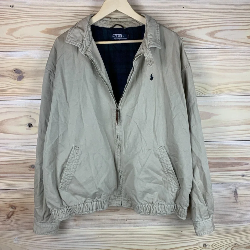 Vtg 90s Polo Ralph Lauren Bi Swing Jacket Mens XL‎ Khaki Black Tartan Preppy